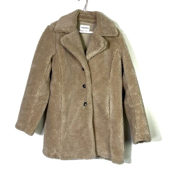 Vigoss Teddy Bear Coat Beige Size Medium EUC - Picture 1 of 7